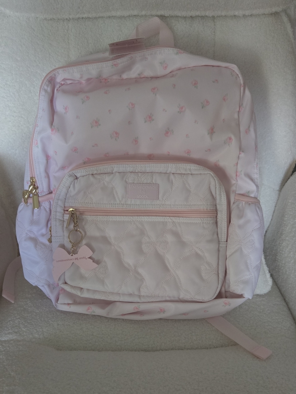 LoveShackFancy X Target Pink Quilted Backpack with Bow Charm
